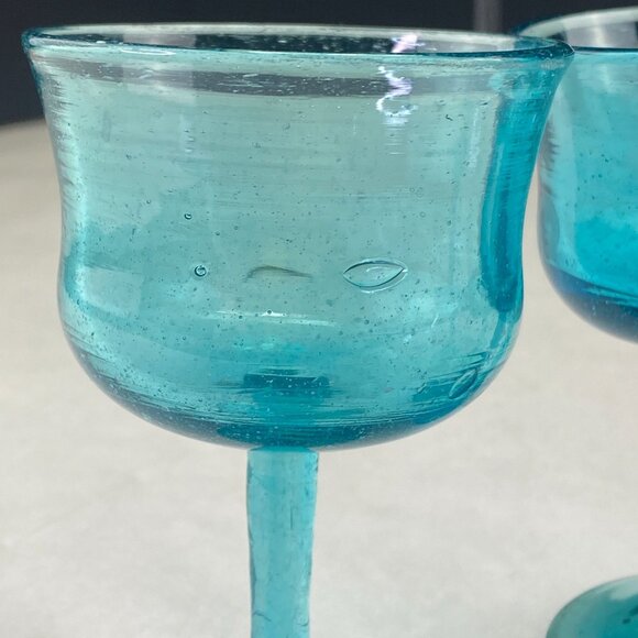 Art Glass Stemware Aqua Blue Set of 4 - Picture 7 of 8